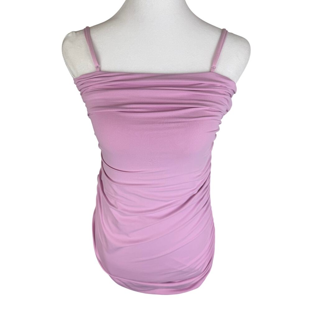 Babaton Womens Ruched Spaghetti Strap Soft Stretch Bodycon Pink Dress Medium